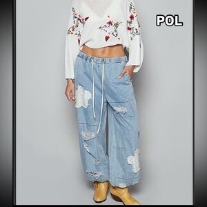 119 ❤️ POL floral patch denim jogger pants